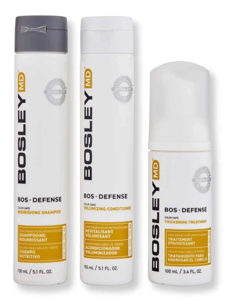 3 Pack BosDefense Color Safe 30 Day Kit Bosley MD Defense Shampoo Conditioner