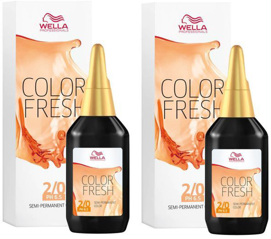 2 Pack Wella Color Fresh Semi Permanent Hair Color 2.5oz 2/0 Dark Brown Natural