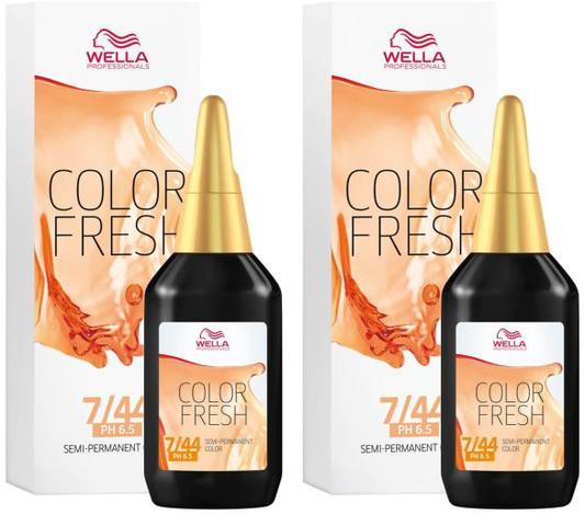 2 Pack Wella Color Fresh Hair Color Medium Blonde Intense Red 2.5oz 7/44