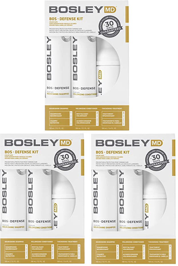 3 Pack BosDefense Color Safe 30 Day Kit Bosley MD Defense Shampoo Conditioner