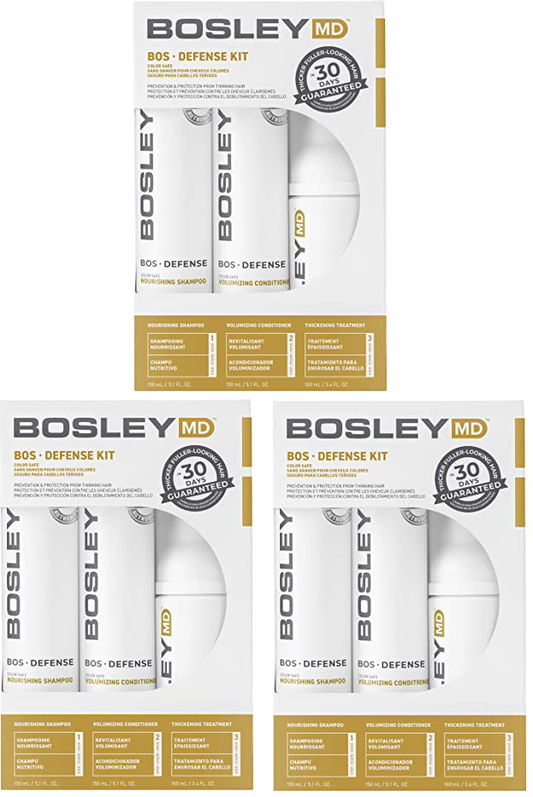 3 Pack BosDefense Color Safe 30 Day Kit Bosley MD Defense Shampoo Conditioner