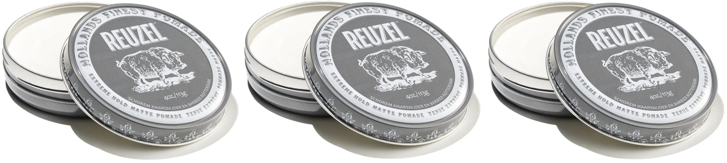 3 Pack Reuzel Extreme Hold Matte Pomade 1.3 oz. Hair Wax & Pomade