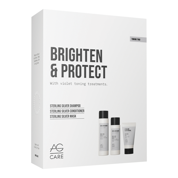 AG Care Brighten and Protect Trio Violet Toning Shampoo, Conditioner, Mask